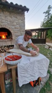 Pizza cooked in the wood oven